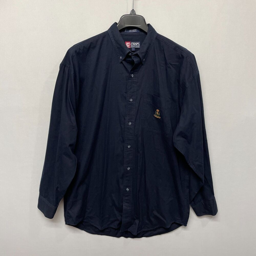 Vintage Chaps Ralph Lauren Men Button Shirt Top Size Large Blue B339 -5
